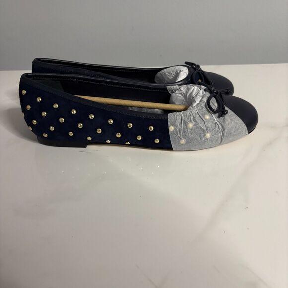 Talbots Women Blair Studded Suede Ballet Flats NIB New Navy Gold Size 6 - Picture 5 of 9